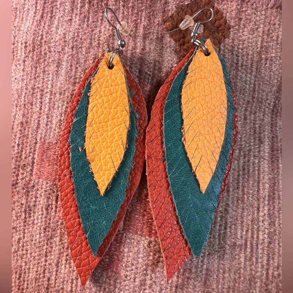 Leather Colorful Leaf Drop Earrings